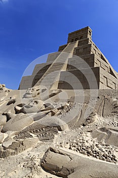 Sand sculpture of mayan pyramid