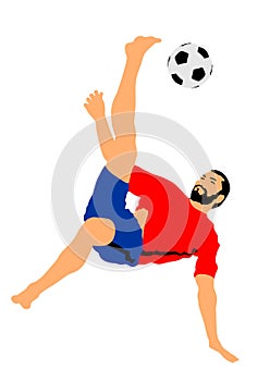 Sand soccer player vector illustration isolated on white background. Scissor moves in football game.