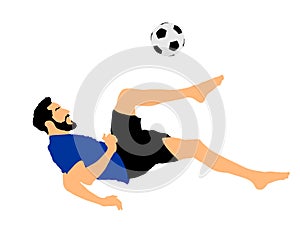 Sand soccer player vector illustration isolated on white background. Scissor moves in football game.