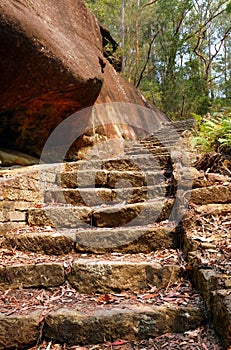 A sand stone stairway going up the hill in Berowra National Park, Australia