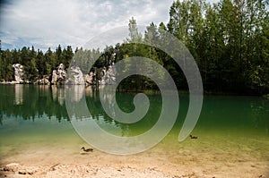 Sand stones and lake