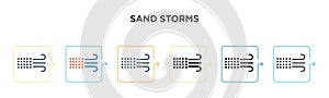 Sand storms vector icon in 6 different modern styles. Black, two colored sand storms icons designed in filled, outline, line and