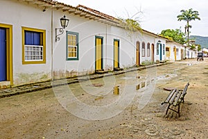 Sand street and old houses in colonial style on the streets of the old and historic city of Paraty