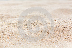 Sand texture background close up, sea sandy beach backdrop, white sand surface top view, yellow sand grains pattern, copy space