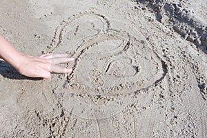 On the sand there is an image of two hearts.