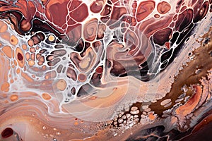 Sand Waves and brown bubbles with bronze inclusions. Abstract marble background or texture. Acrylic Fluid Art photo