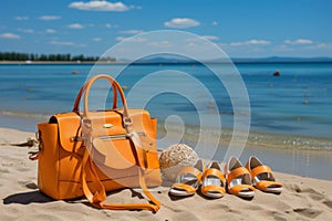 Sandals beach bag and the warm embrace of the sun, beautiful summer photo