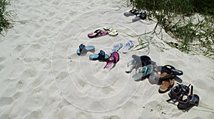 Sandals on the Beach on Bald Head Island, North Carolina, usA