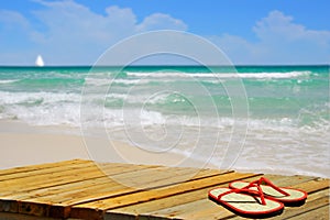 Sandals on Boardwalk at Beach