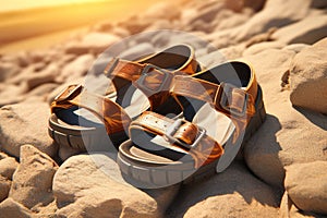 sandals lie in summer in nature