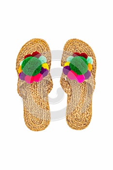 Sandals shoes handicraft made by water hyacinth on white background