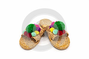 Sandals shoes handicraft made by water hyacinth on white background