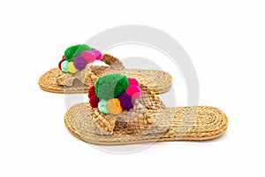 Sandals shoes handicraft made by water hyacinth on white background