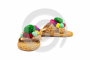 Sandals shoes handicraft made by water hyacinth on white background