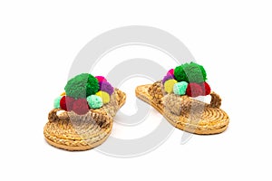 Sandals shoes handicraft made by water hyacinth on white background