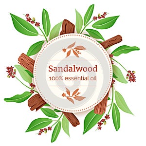 Sandalwood Round Circle badge. sticks and leaves card template with copy space. Card template