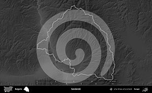 Sandanski outlined, Bulgaria. Grayscale