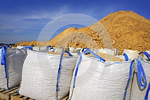 Sandbag white big bag sand sacks quarry photo