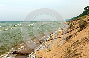 Sandbagged Lakeshore Fighting the Erosion From the Storm