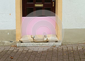 Sandbags in front of a door