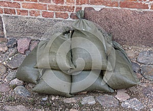 Sandbags of hessian burlap