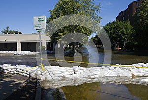 Sandbags Holding Back Flooding River