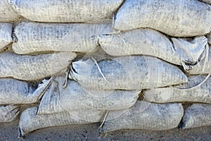 Sandbags Piled High to Block Potential Flooding