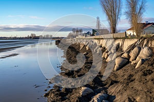 sandbags placed along the edge of a damaged levee