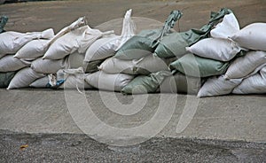 Sandbags to protect against flooding of the River during the flo