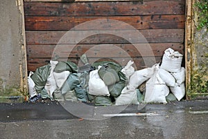 Sandbags to protect against flooding of the River during the flo