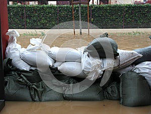 Sandbags in torrential flood defence