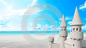 Sandcastle beach on bright sky. 3d rendering