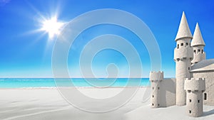 Sandcastle beach on bright sky. 3d rendering