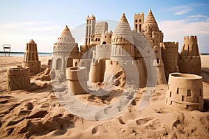 Hrad z piesku postavený rôzny vedro tvary 