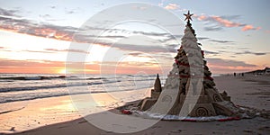 Sandcastle Christmas Tree on Beach