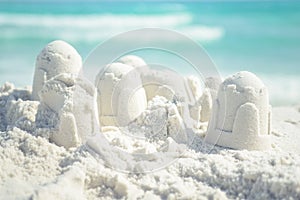 Sandcastle on Florida beach with white sand
