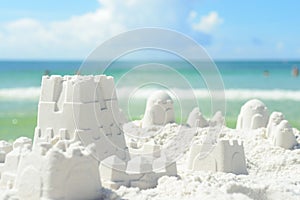 Sandcastle on Florida beach with white sand