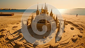 Sandcastles rise like masterpieces adorned with towers