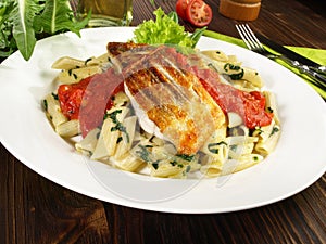 Sander with Noodles - Pikeperch Fish Fillet