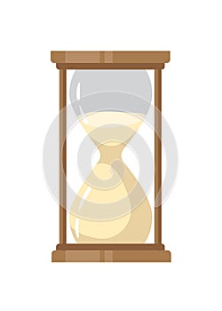 Sandglass flat vector illustration. Vintage timepiece color design element. Old-fashioned hourglass, retro interior item