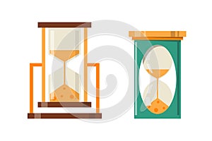 Sandglass icon time flat design history second old object and sand clock hourglass timer hour minute watch countdown