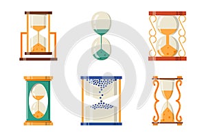 Sandglass icon time flat design history second old object and sand clock hourglass timer hour minute watch countdown