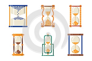 Sandglass icon time flat design history second old object and sand clock hourglass timer hour minute watch countdown