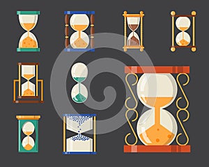 Sandglass icon time flat design history second old object and sand clock hourglass timer hour minute watch countdown