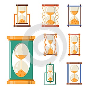 Sandglass icon time flat design history second old object and sand clock hourglass timer hour minute watch countdown