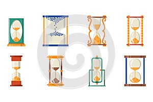 Sandglass icon time flat design history second old object and sand clock hourglass timer hour minute watch countdown