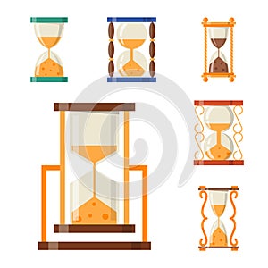 Sandglass icon time flat design history second old object and sand clock hourglass timer hour minute watch countdown