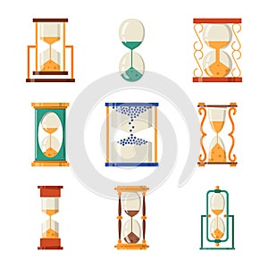 Sandglass icon time flat design history second old object and sand clock hourglass timer hour minute watch countdown