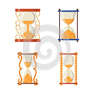 Sandglass icon time flat design history second old object and sand clock hourglass timer hour minute watch countdown