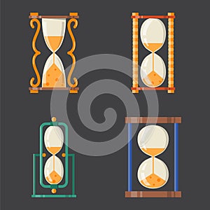 Sandglass icon time flat design history second old object and sand clock hourglass timer hour minute watch countdown